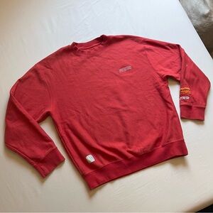 HERON PRESTON red orange crew neck patch logo cotton pullover sweater